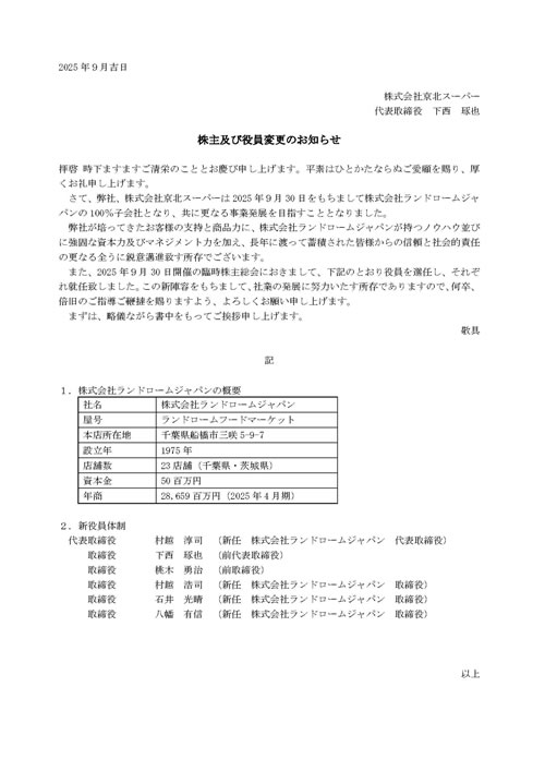 株主及び役員変更のお知らせ
